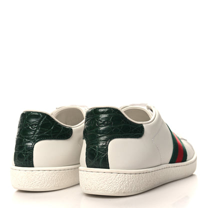 Gucci Calfskin Crocodile Web Womens Ace Sneakers 37 White Green 4 of 9