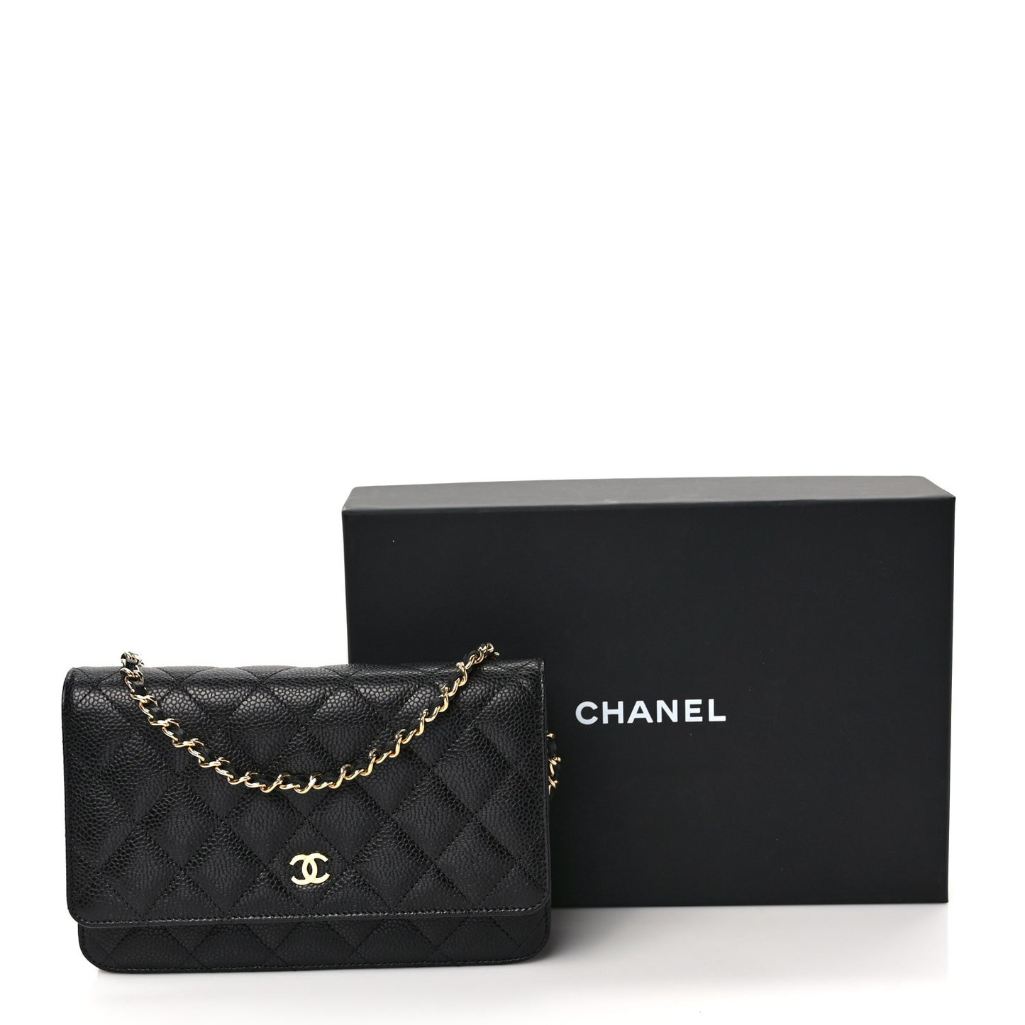 Caviar Quilted Wallet on Chain WOC Black