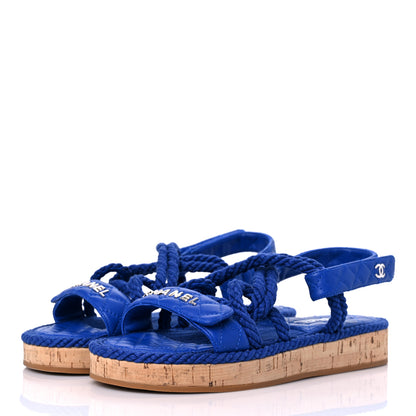 Chanel Cord Lambskin Quilted Logo Sandals 40 Blue 3 of 10