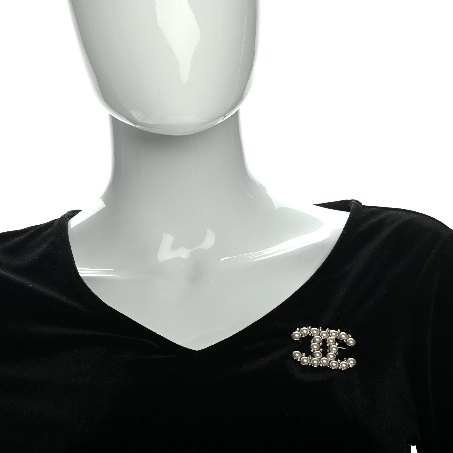 Chanel Pearl Crystal CC Brooch Gold 2 of 4
