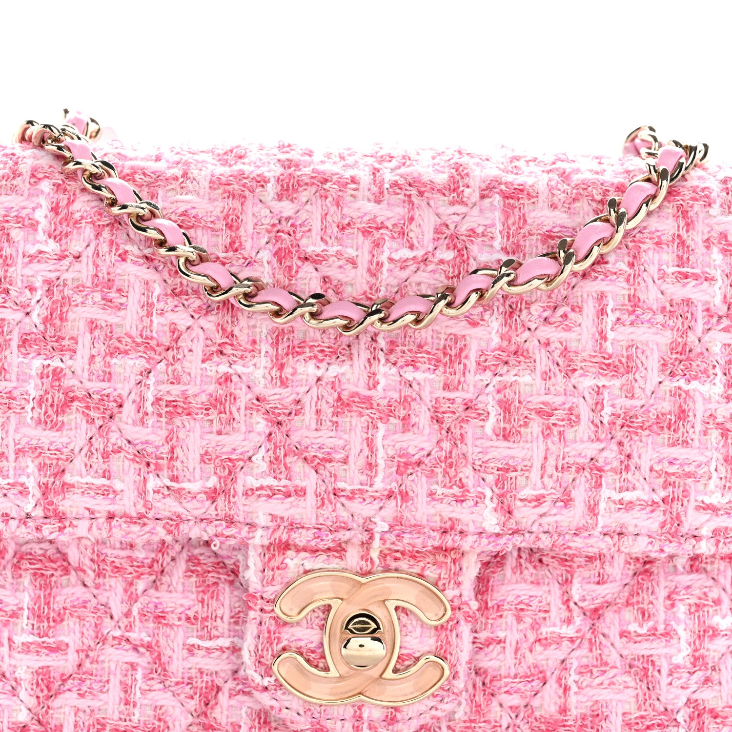 Chanel Tweed Resin Quilted Mini Heart Square Flap Pink White 8 of 11
