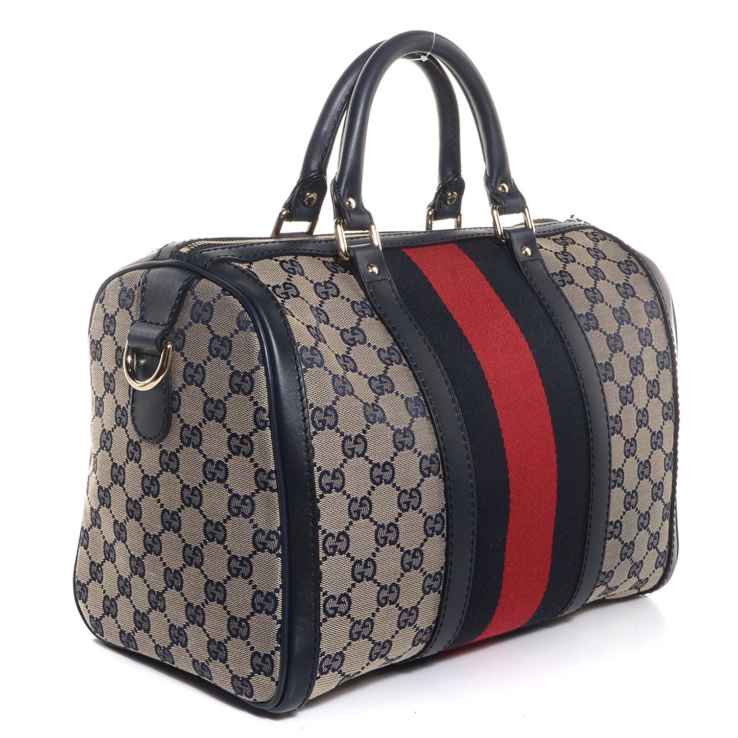 Monogram Selleria Calfskin Vintage Web Medium Boston Beige Blue