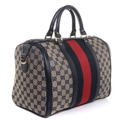 Gucci Monogram Selleria Calfskin Vintage Web Medium Boston Beige Blue 5 of 28