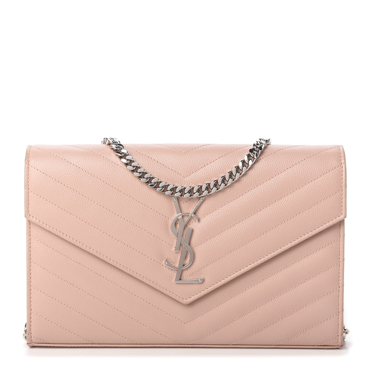 Grain De Poudre Matelasse Chevron Monogram Chain Wallet Pale Pink