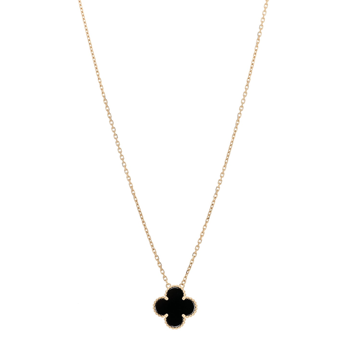18K Yellow Gold Black Onyx Vintage Alhambra Pendant Necklace