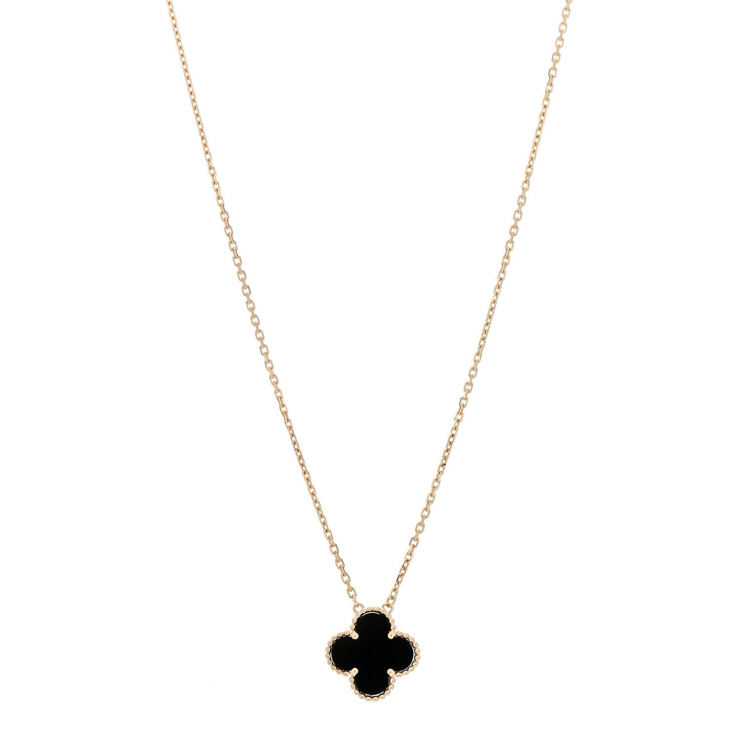 Van Cleef & Arpels 18K Yellow Gold Black Onyx Vintage Alhambra Pendant Necklace 1 of 6