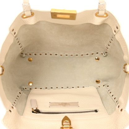 Valentino Garavani Grained Calfskin Turquoise Small Rockstud Rolling Tote Light Ivory 5 of 16