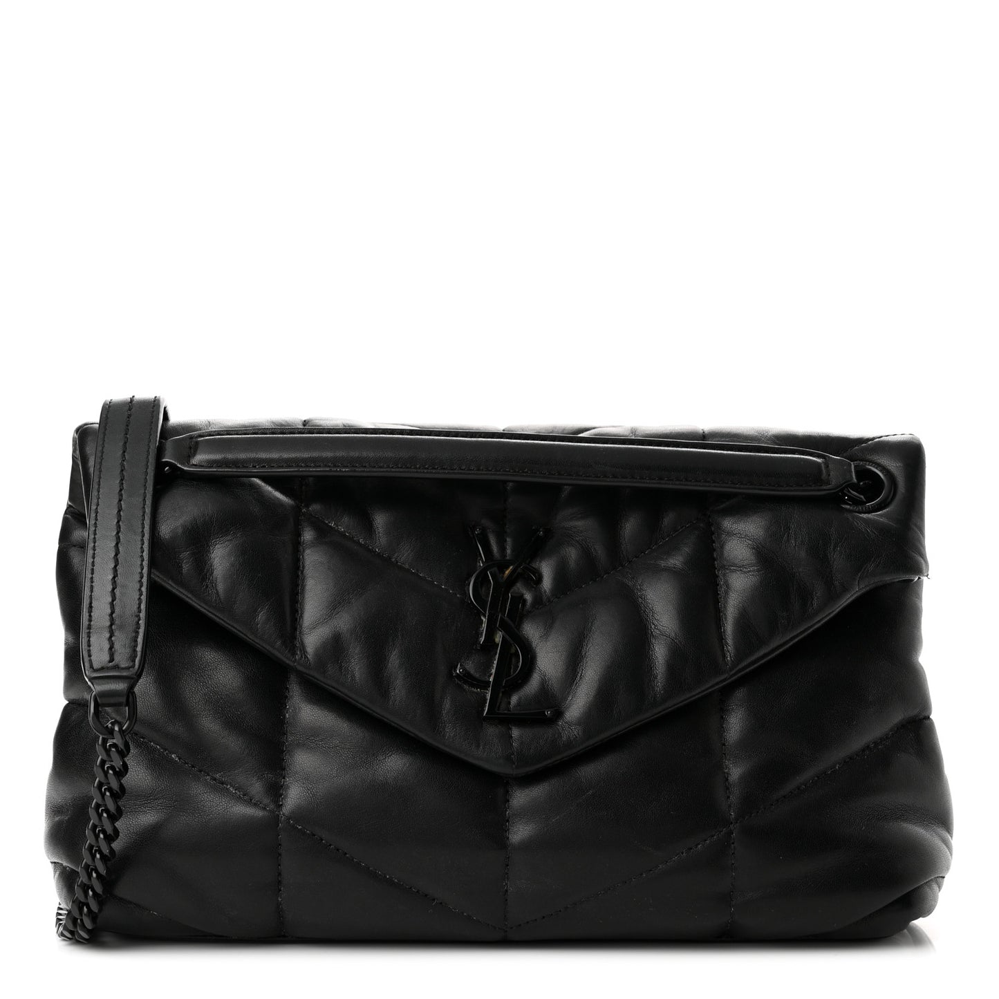 Lambskin Quilted Small Loulou Puffer Monogram Chain Satchel Black