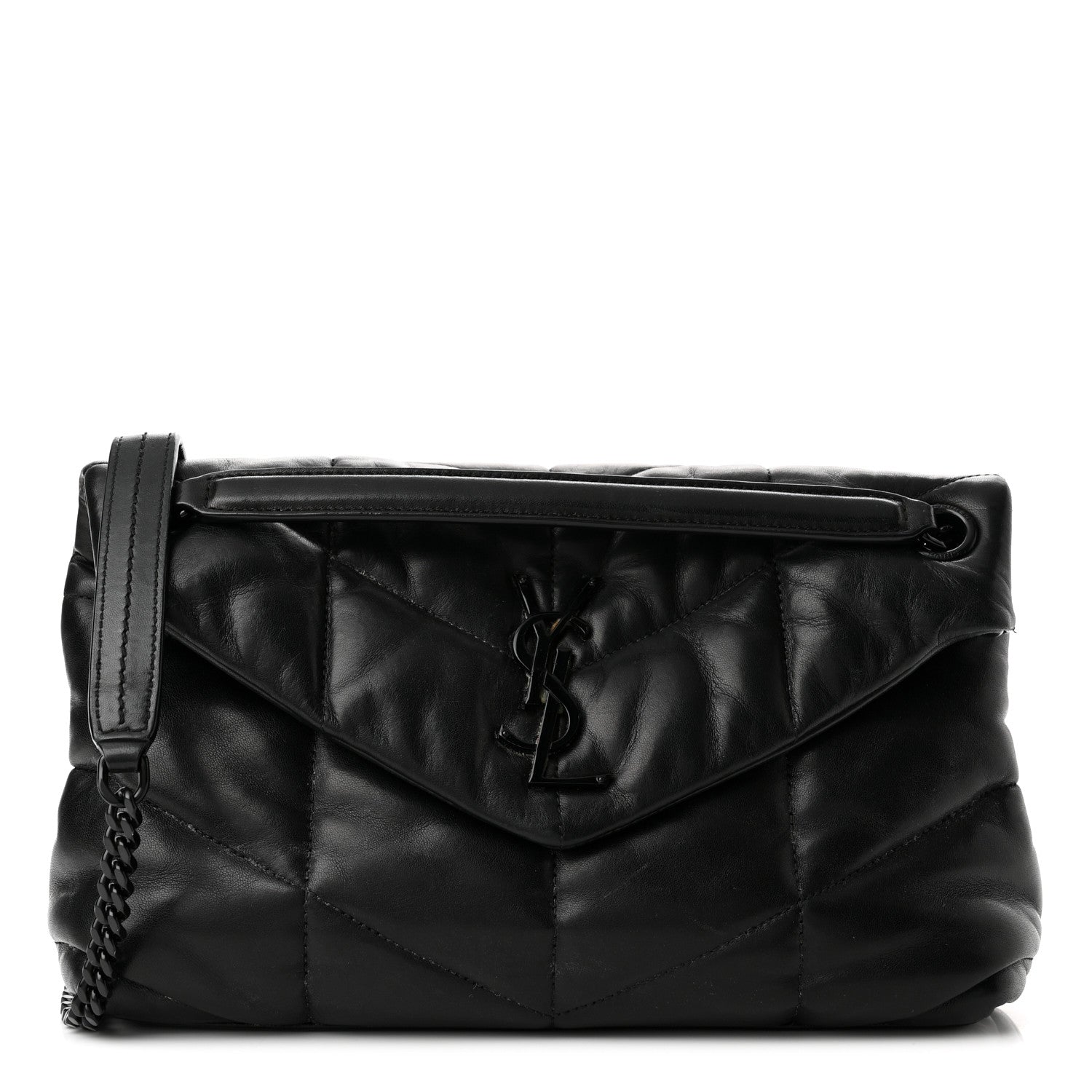 Saint Laurent Lambskin Quilted Small Loulou Puffer Monogram Chain Satchel Black 1 of 10