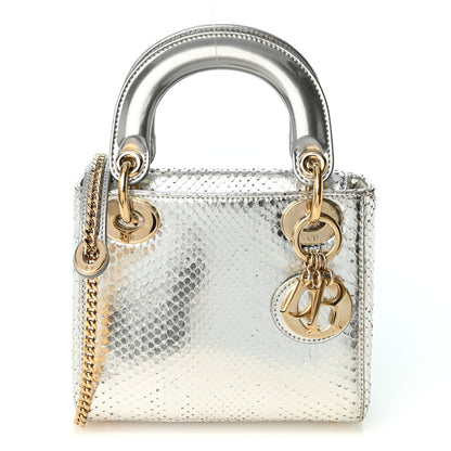 Christian Dior Metallic Snakeskin Mini Lady Dior Silver 1 of 10