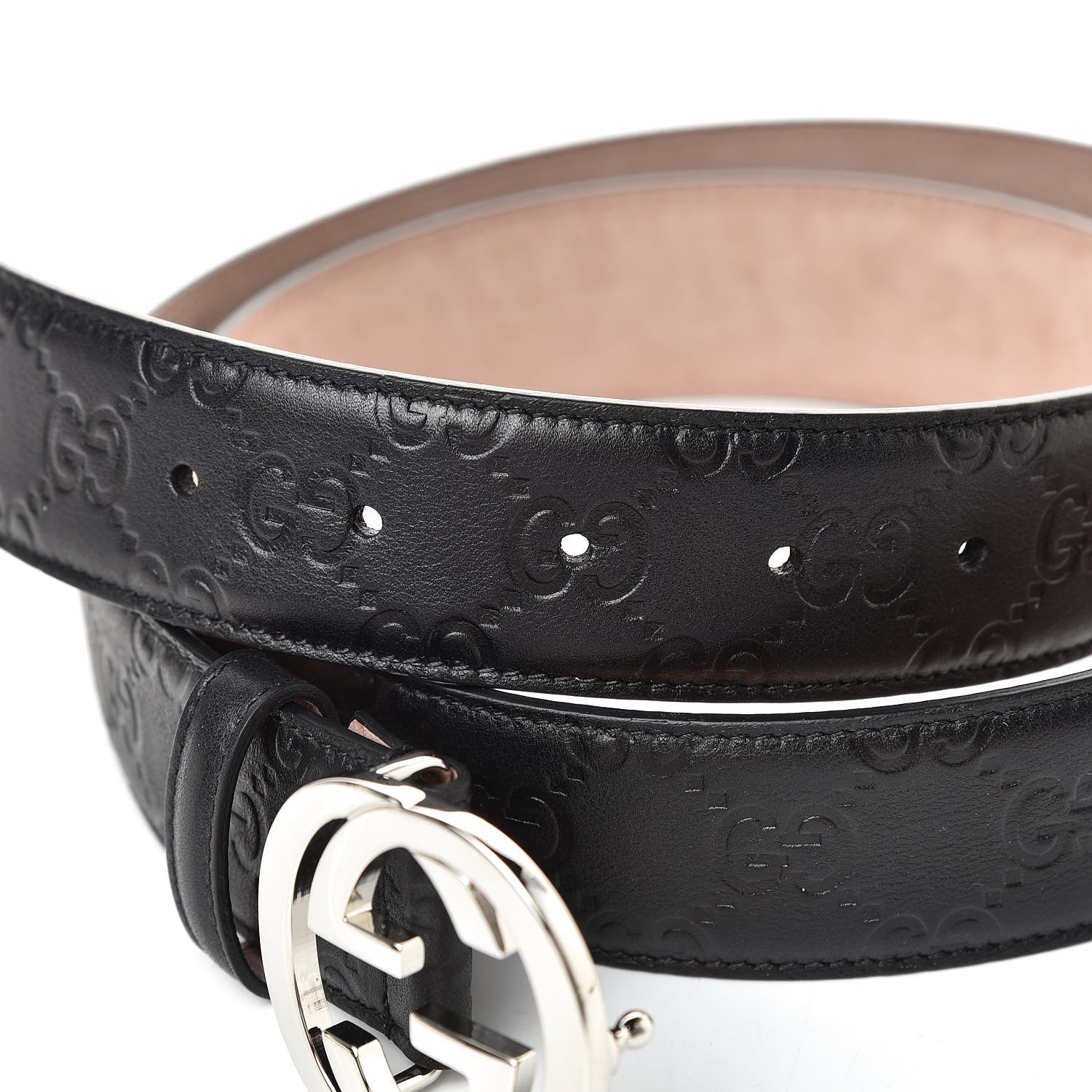 Gucci Soft Guccissima Margaux Calfskin Nickel Interlocking G 37mm Belt 105 42 Black 5 of 6