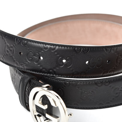 Gucci Soft Guccissima Margaux Calfskin Nickel Interlocking G 37mm Belt 105 42 Black 5 of 6
