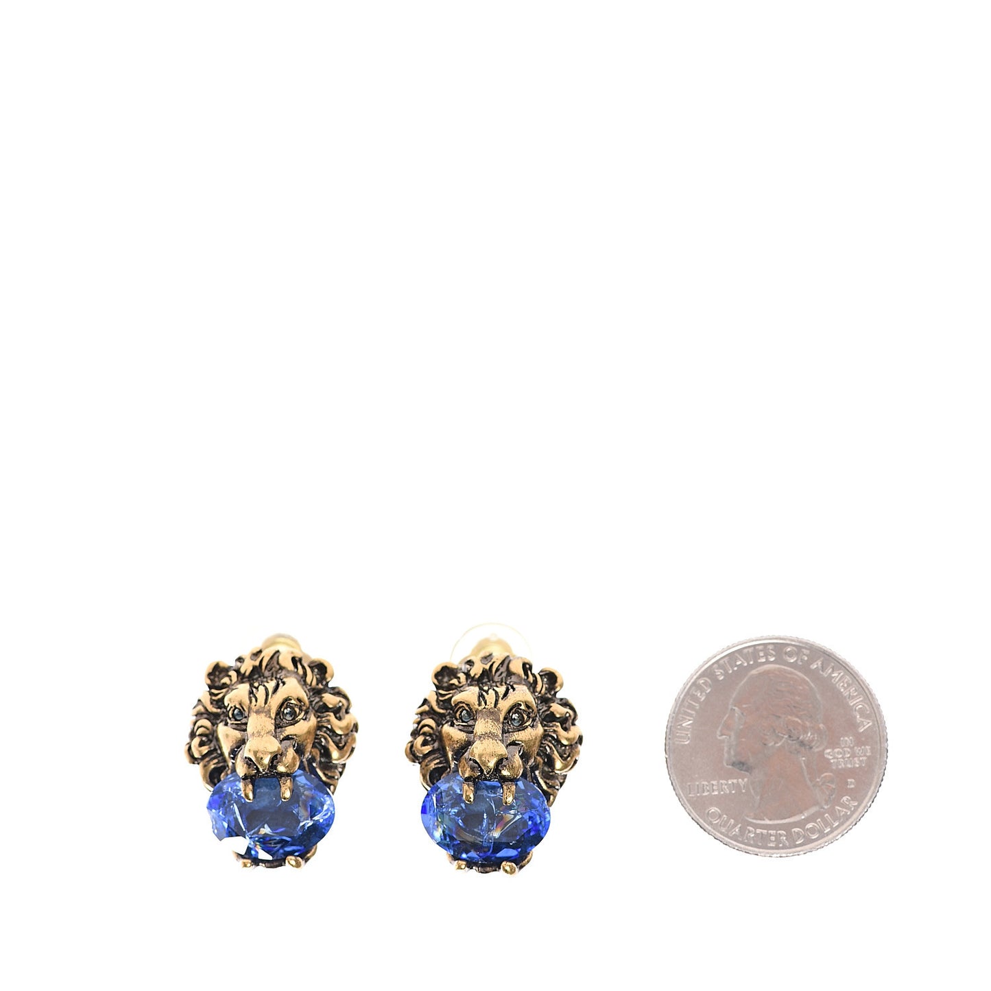 Crystal Lion Head Earrings Blue Sapphire
