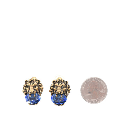 Gucci Crystal Lion Head Earrings Blue Sapphire 2 of 4