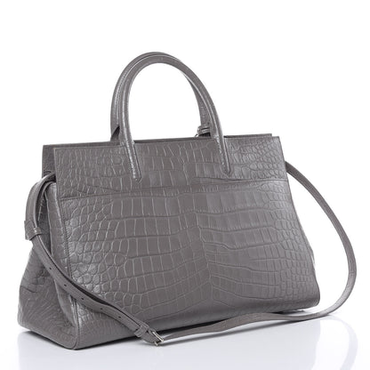 Saint Laurent Calfskin Crocodile Embossed Medium Cabas Rive Gauche Fog 3 of 17