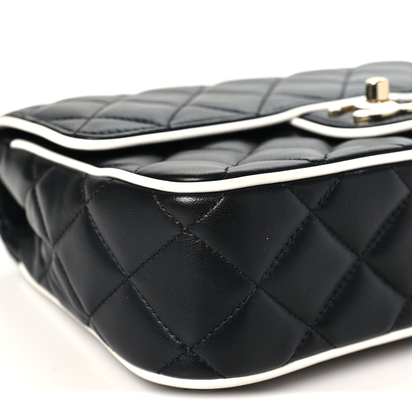 Lambskin Quilted Resin Graphic Frame Flap Bag Black White