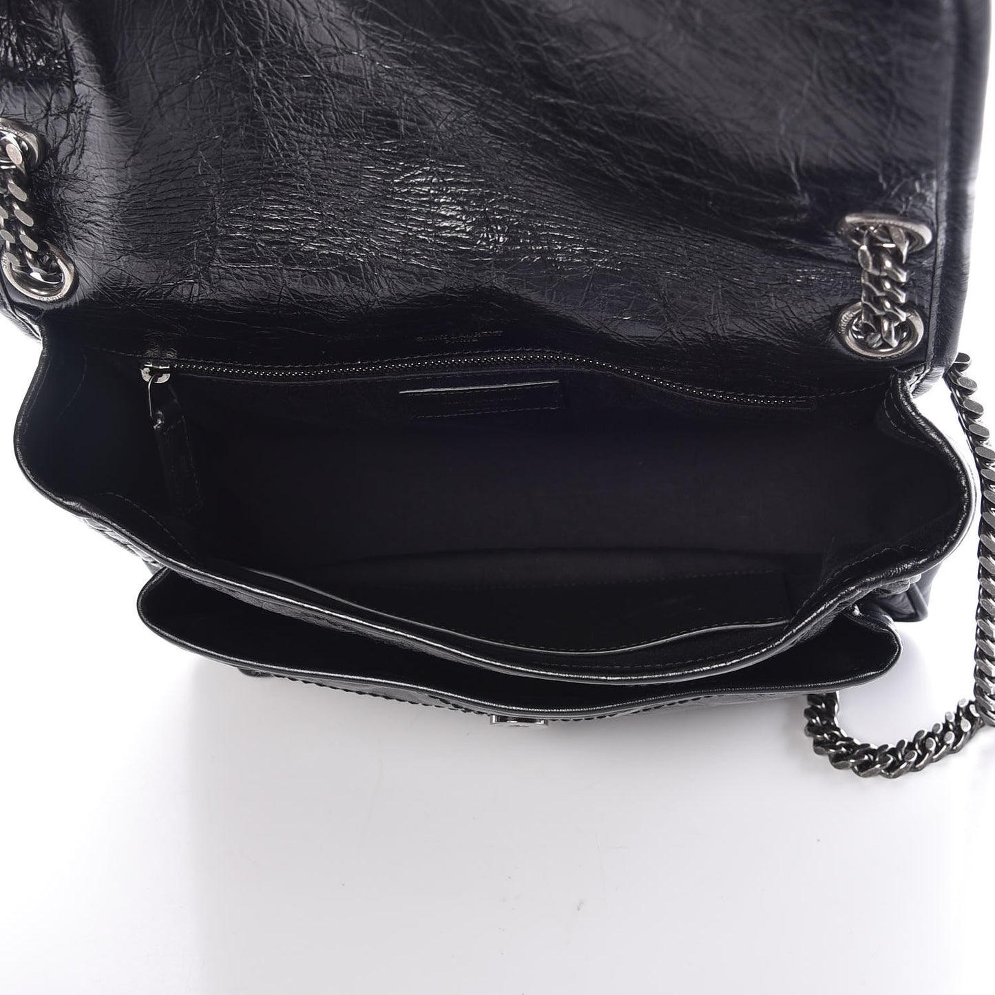 Crinkled Calfskin Matelasse Monogram Medium Niki Chain Satchel Black