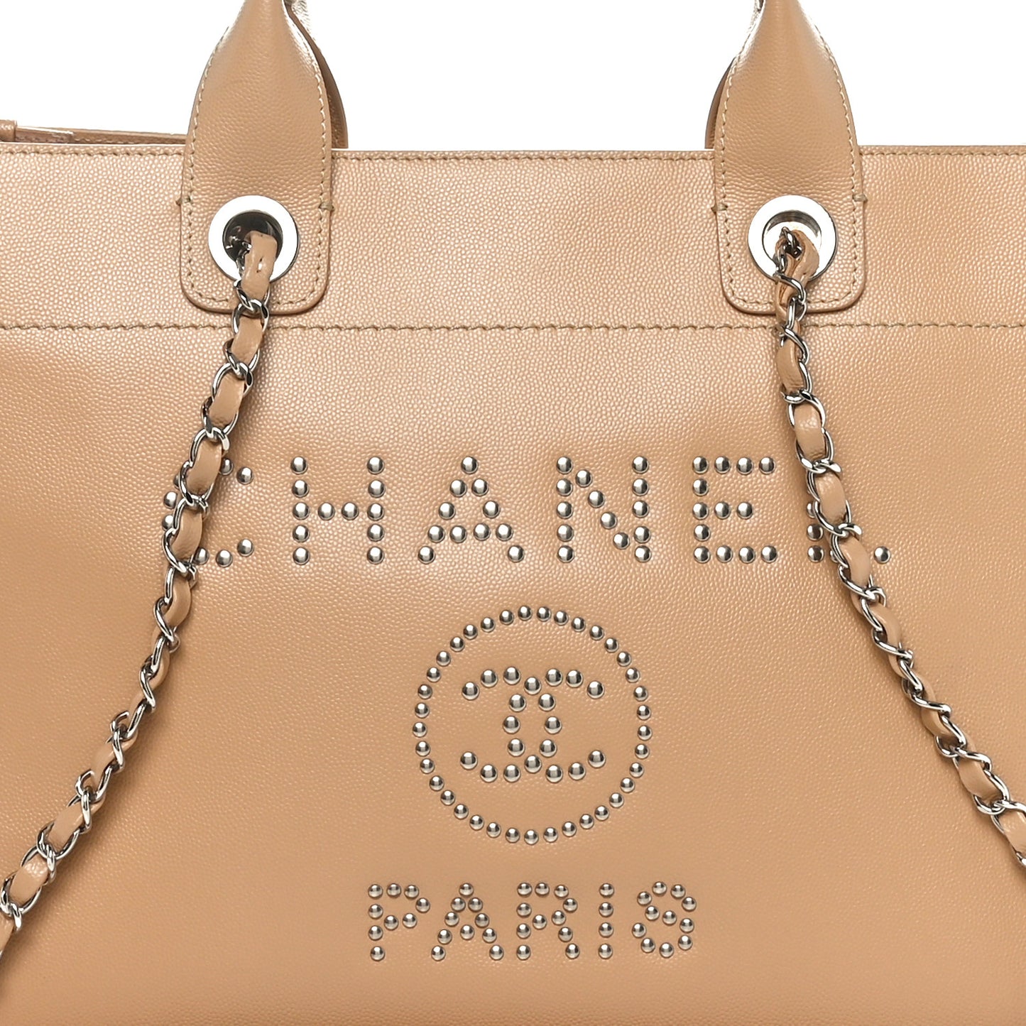 Caviar Small Studded Deauville Tote Beige