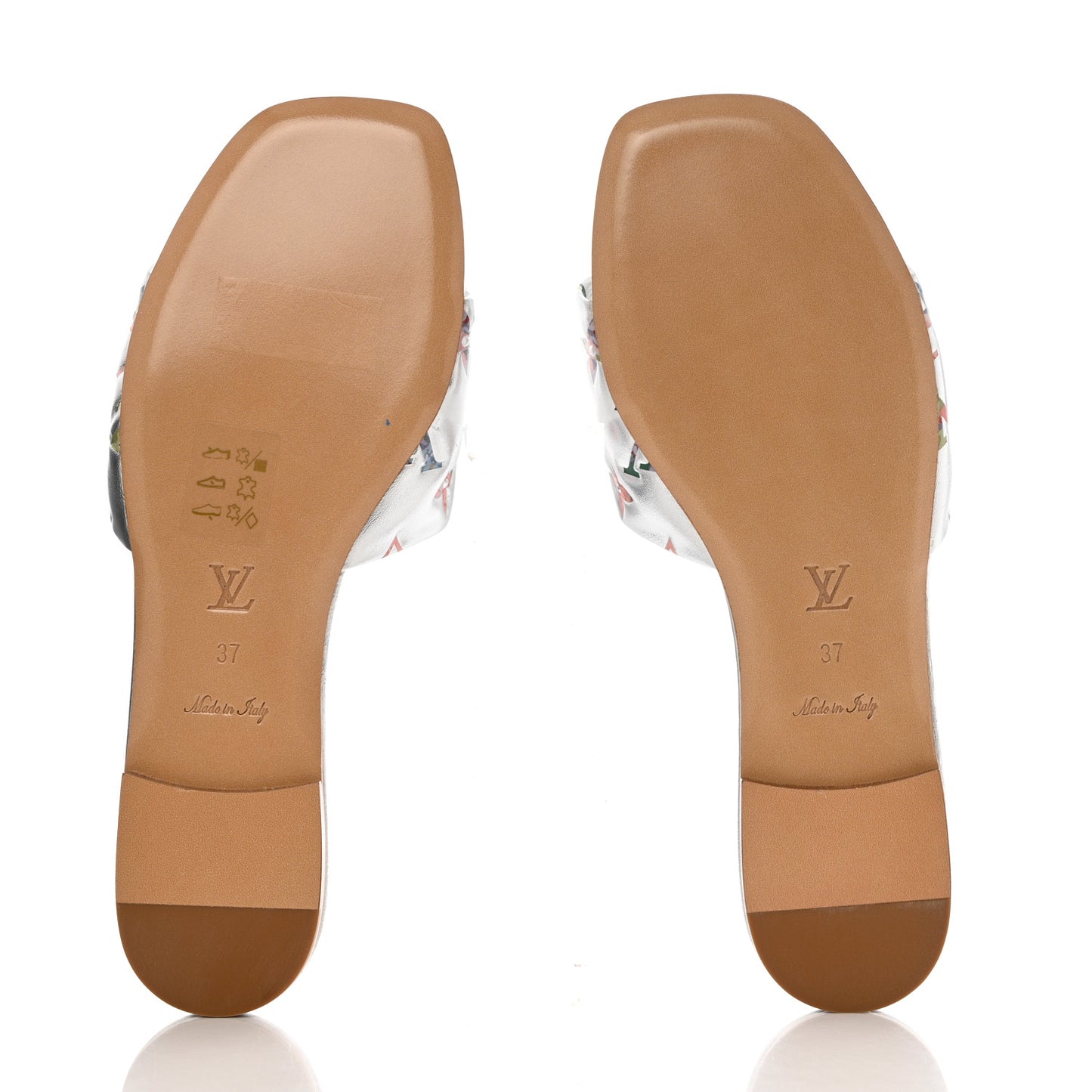 Metallic Lambskin Embossed Monogram Floral Revival Flat Mules 37 Silver
