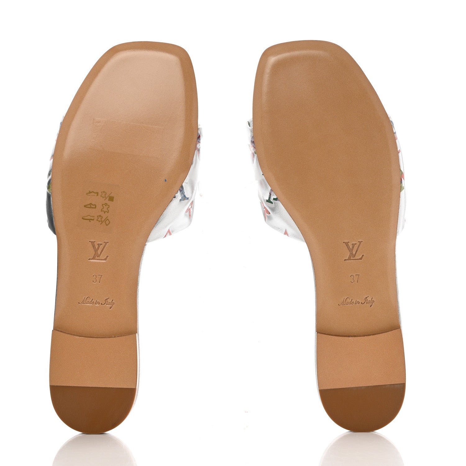 Louis Vuitton Metallic Lambskin Embossed Monogram Floral Revival Flat Mules 37 Silver 7 of 13