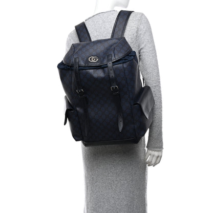 Gucci GG Supreme Monogram Textured Dollar Calfskin Medium Double Buckle Backpack Blue Dark Blue Black 2 of 10