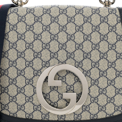 Gucci GG Supreme Monogram Textured Dollar Calfskin Web Medium Blondie Top Handle Shoulder Flap Bag Beige Blue 8 of 10