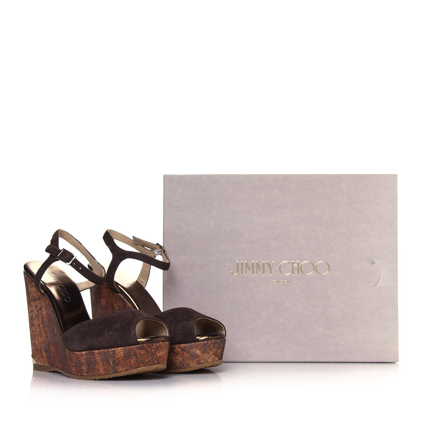 Suede Cork Perla 120 Wedge Sandals 37.5 Pecan