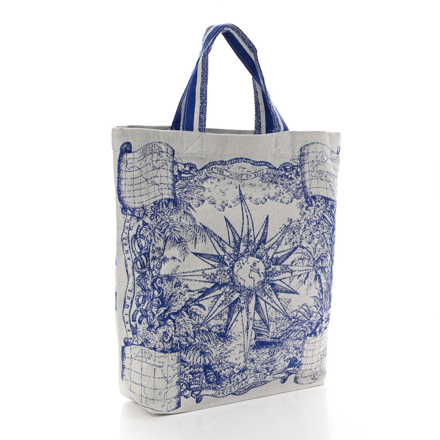 Christian Dior Canvas Print Cruise Tote Ivory Blue 3 of 9