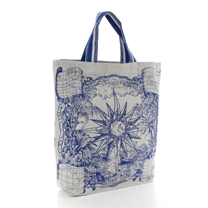 Christian Dior Canvas Print Cruise Tote Ivory Blue 3 of 9