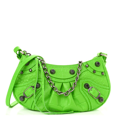 Balenciaga Extra Supple Calfskin Crocodile Embossed Le Cagole Mini Purse With Chain Acid Green 1 of 9