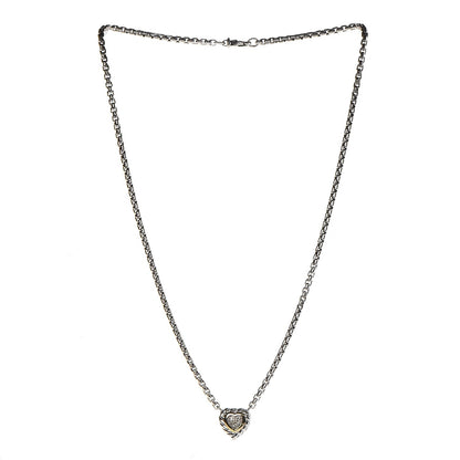 David Yurman Sterling Silver 18K Yellow Gold Diamond Pave Cable Heart Pendant Necklace 3 of 4