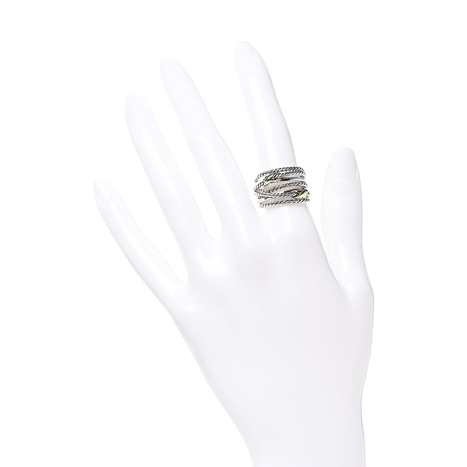 David Yurman Sterling Silver 18K Yellow Gold Double X Crossover Ring 52 6 2 of 4