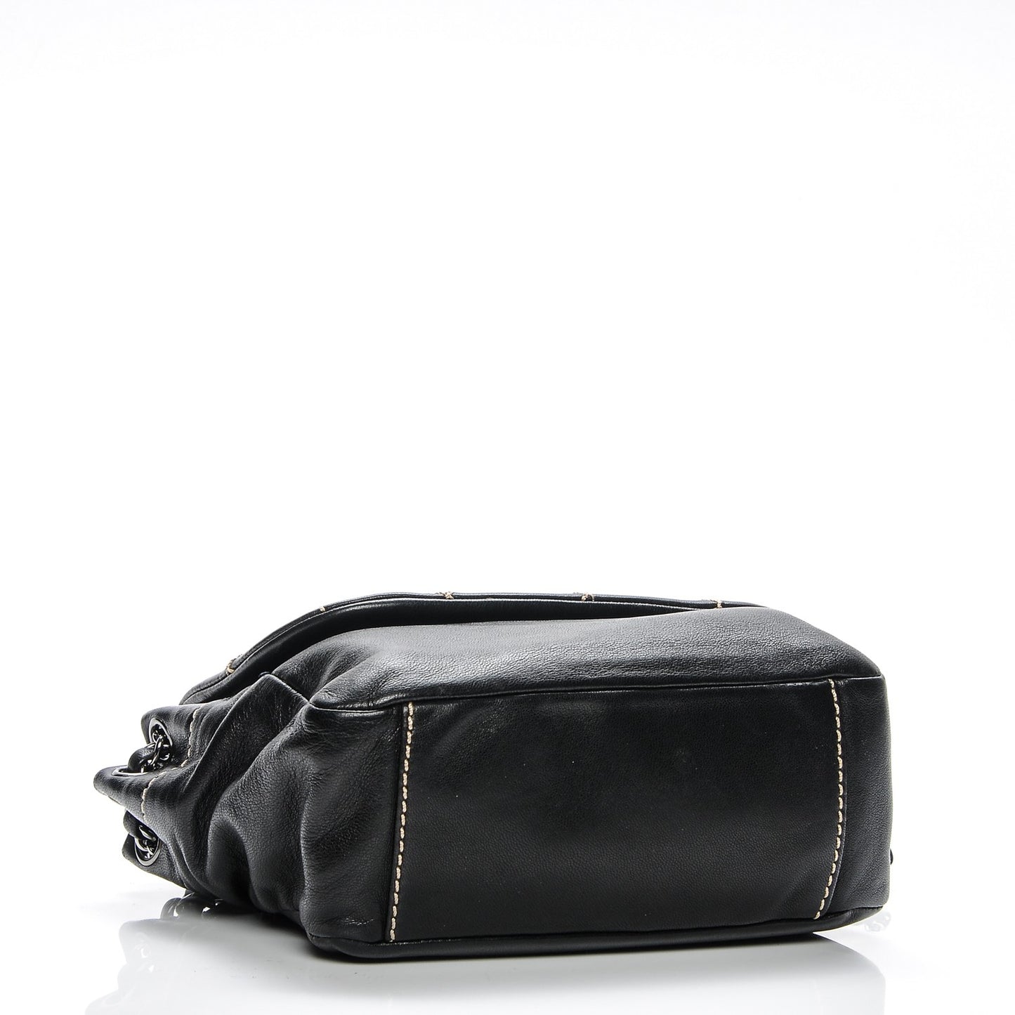 Lambskin Small Contrast Stitch Surpique Accordion Flap Black