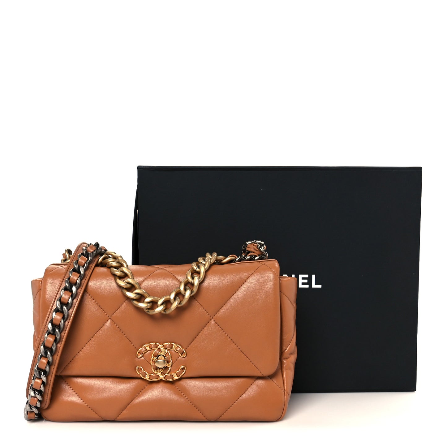 Lambskin Quilted Medium Chanel 19 Flap Brown