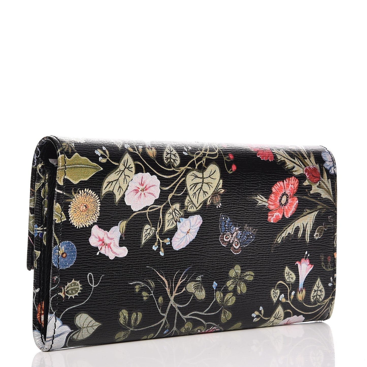 Shangai Calfskin Flora Knight Flap Wallet Black