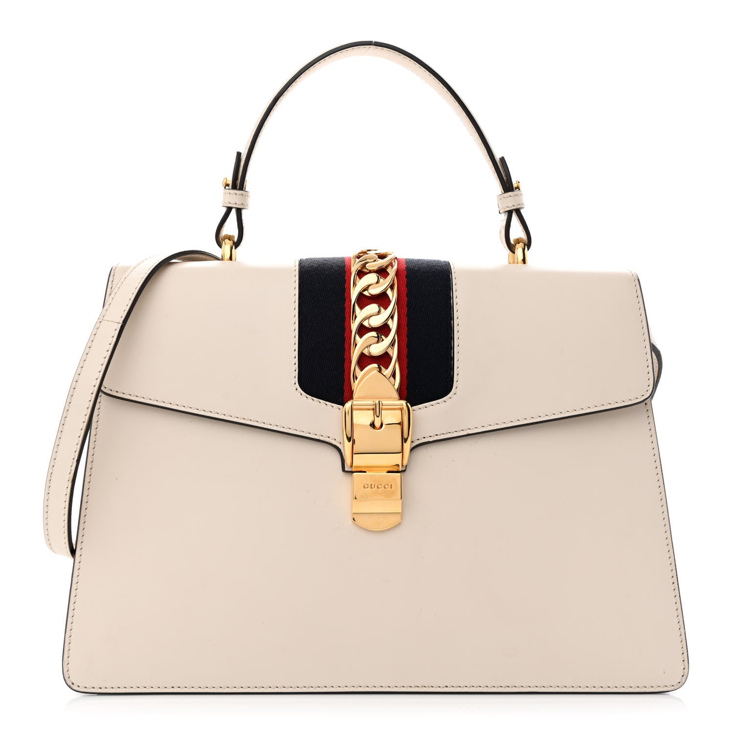 Gucci Calfskin Web Medium Sylvie Top Handle Bag White 1 of 16
