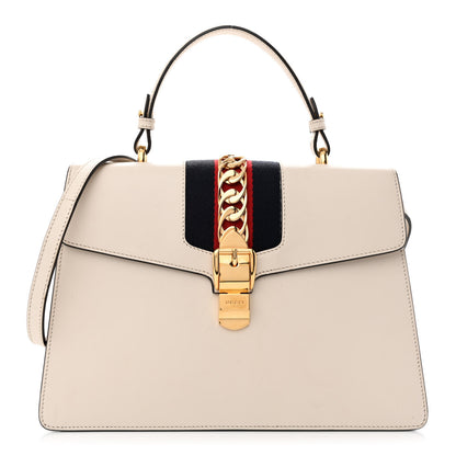 Gucci Calfskin Web Medium Sylvie Top Handle Bag White 1 of 16