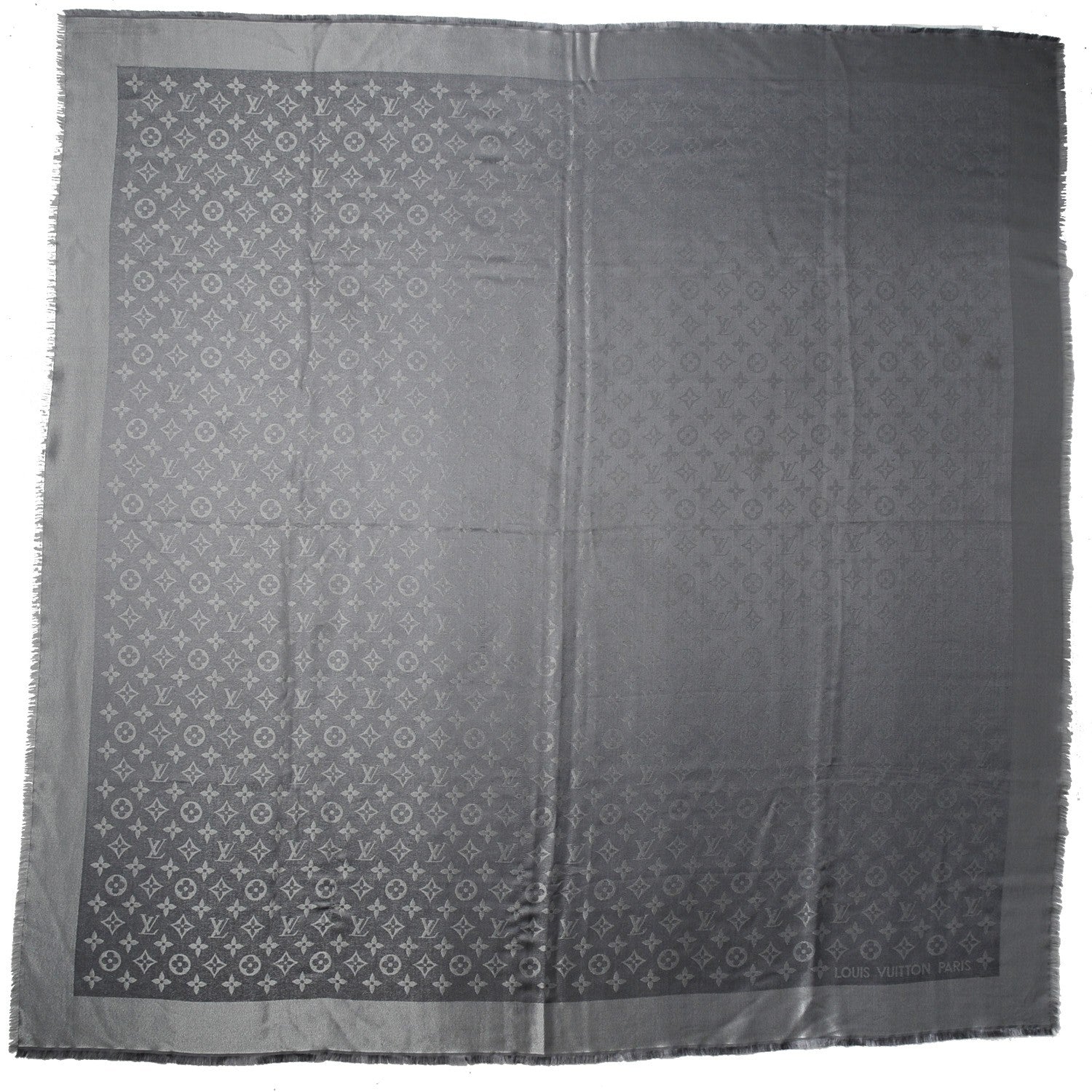 Louis Vuitton Silk Lurex Wool Monogram Shine Shawl Pearl Grey 3 of 8