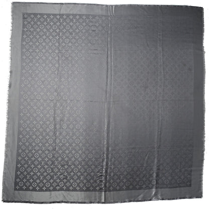 Louis Vuitton Silk Lurex Wool Monogram Shine Shawl Pearl Grey 3 of 8