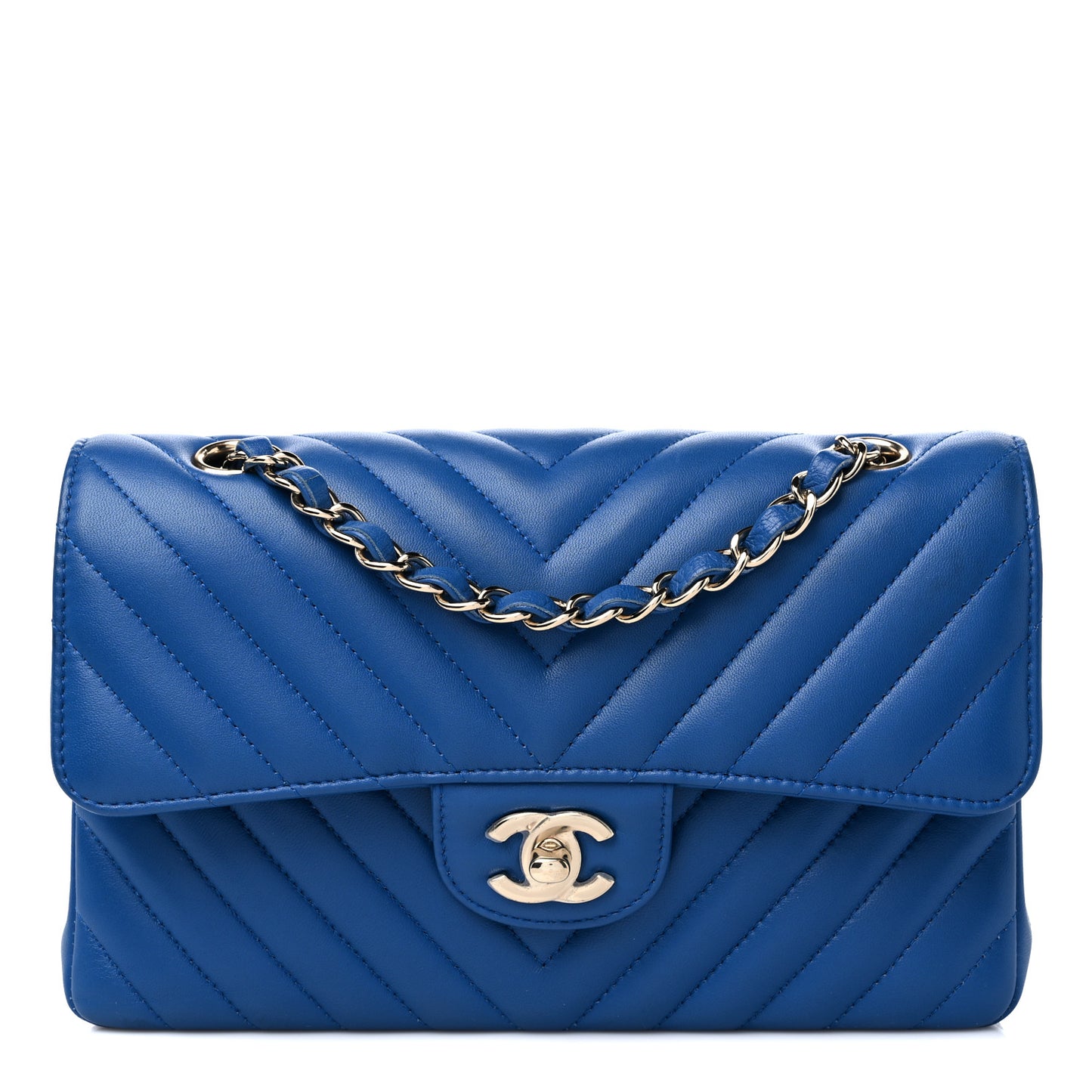 Lambskin Chevron Quilted Medium Double Flap Blue