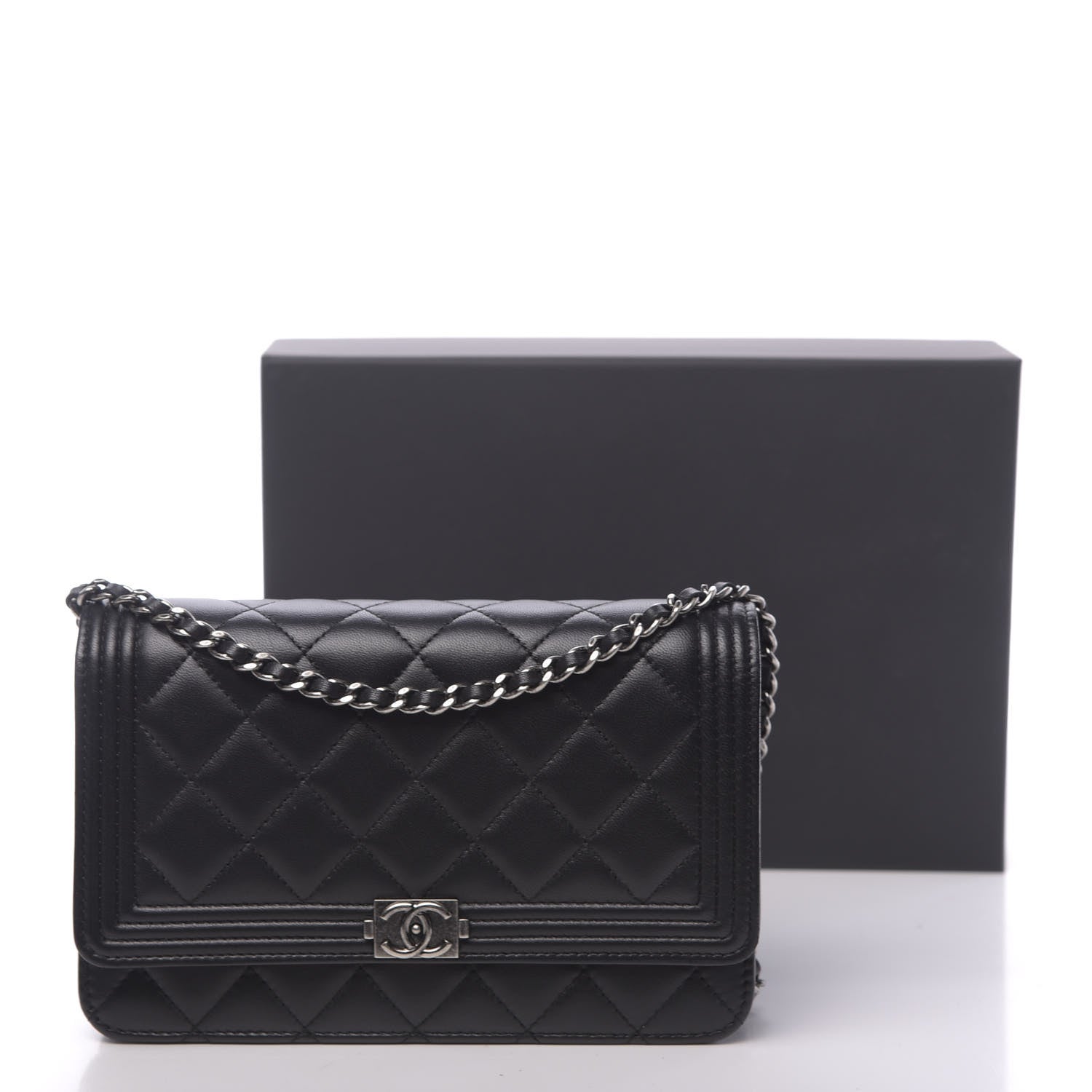 Chanel Lambskin Quilted Boy Wallet On Chain WOC Black 12 of 12