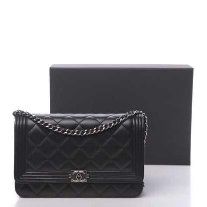 Chanel Lambskin Quilted Boy Wallet On Chain WOC Black 12 of 12
