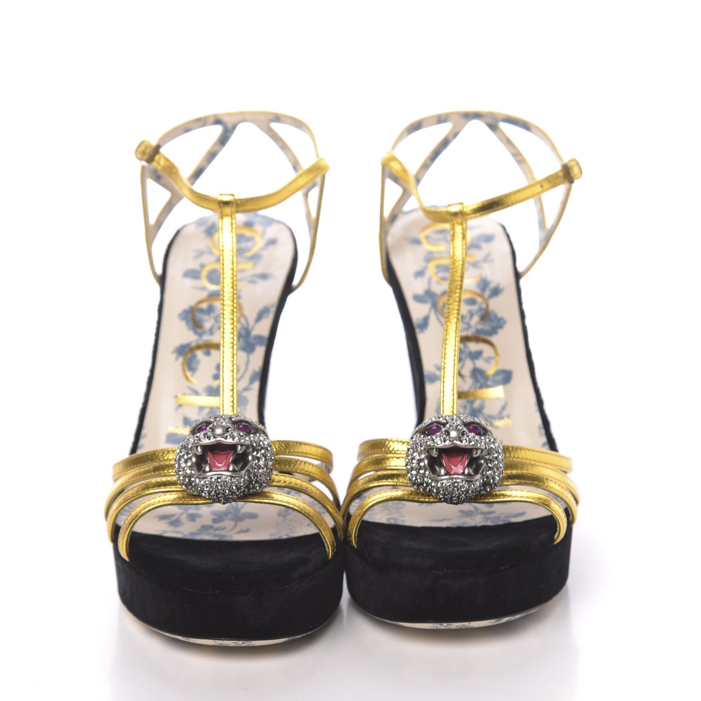 Velvet Nappa Elias T-Strap Platform High Heel Sandals 37 Black Gold