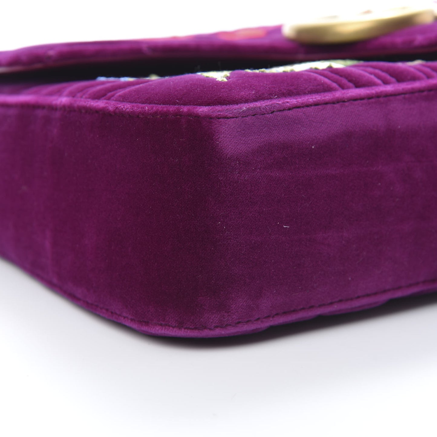 Velvet Matelasse Loved Embroidered Medium GG Marmont Shoulder Bag Fuchsia Violet Cyclamen