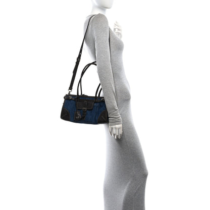 Prada Denim Buffalo Triangle Medium Bonnie Shoulder Bag  Blue Caffe 2 of 8