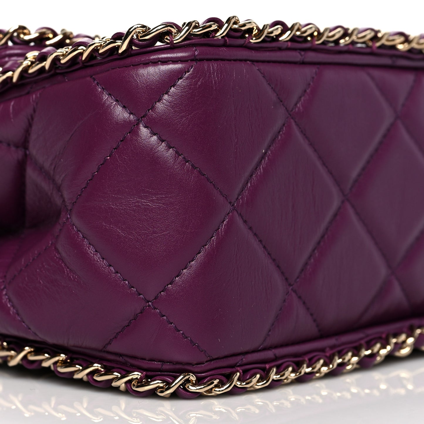 Crumpled Calfskin Medium Chain All Over Flap Purple
