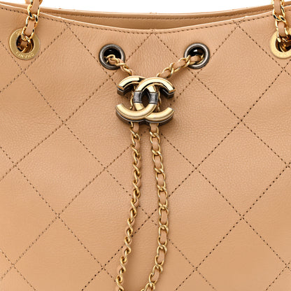 Chanel Calfskin Stitched Drawstring CC Bag Beige 8 of 10