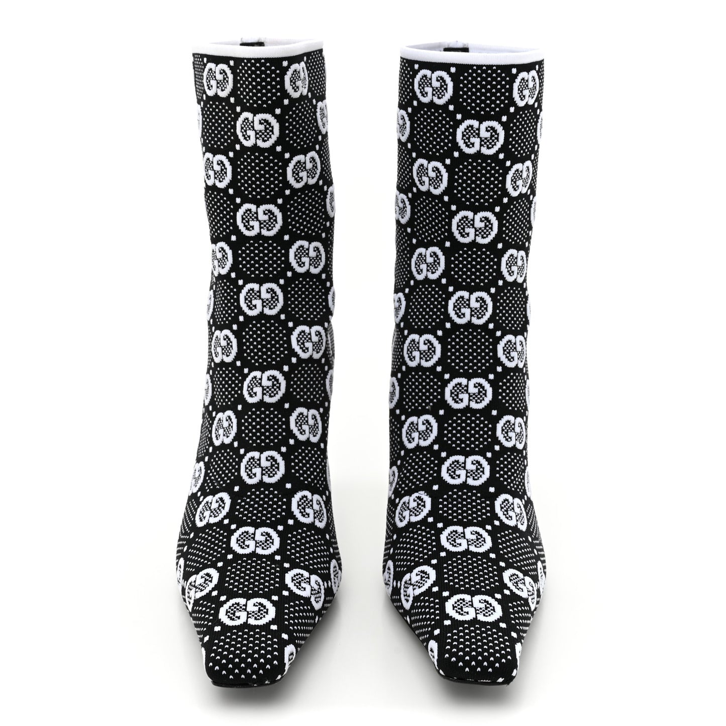 Technical Jersey Knit GG Monogram Square G 75mm Ankle Boots 38 Black Great White
