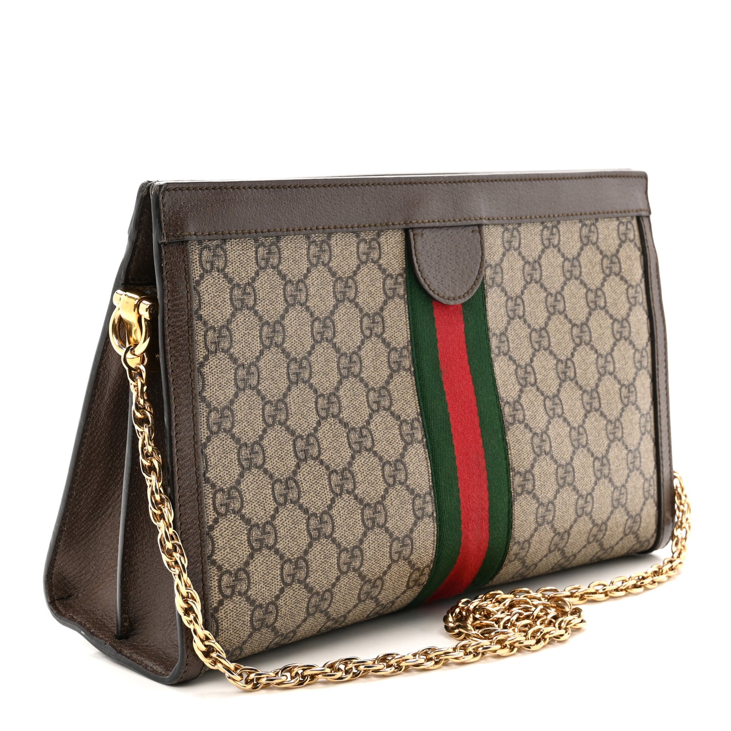GG Supreme Monogram Web Medium Ophidia Chain Shoulder Bag Brown
