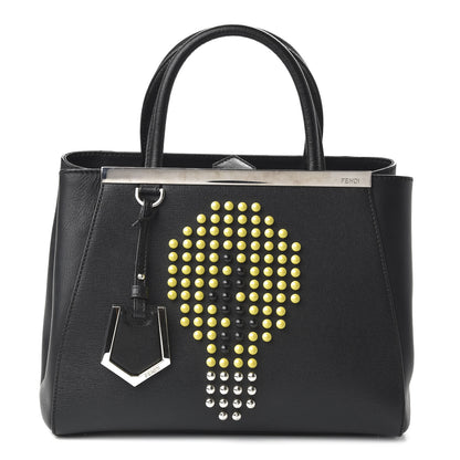 Fendi Vitello Elite Studded Light Bulb Petite 2Jours Tote Black Yellow 1 of 9